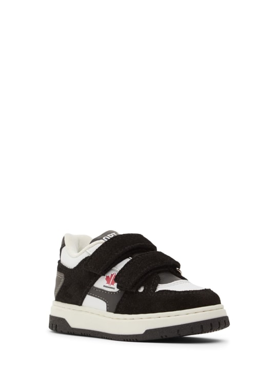 Dsquared2: Sneakers à scratch en cuir imprimé - Blanc/Noir - kids-girls_1 | Luisa Via Roma