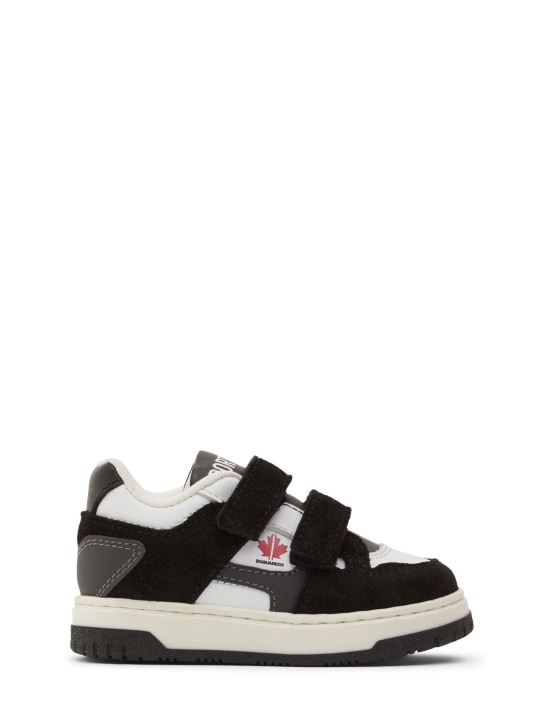 Dsquared2: Sneakers à scratch en cuir imprimé - Blanc/Noir - kids-boys_0 | Luisa Via Roma