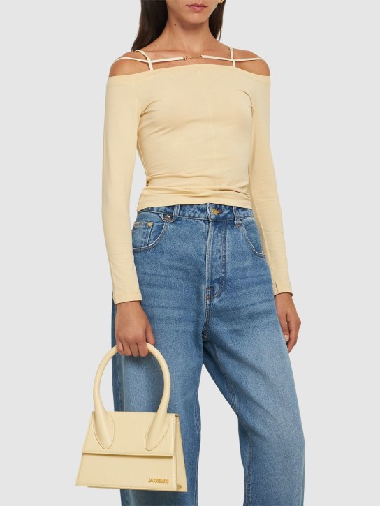 Jacquemus: Le Grand Chiquito leather top handle bag - Ivory - women_1 | Luisa Via Roma