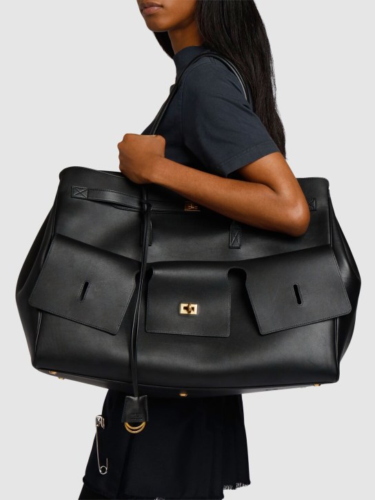 Balenciaga: XL Bel Air leather tote bag - Black - women_1 | Luisa Via Roma