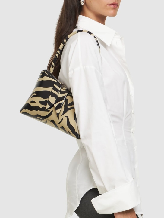 The Attico: Sunrise leather shoulder bag - Black/Safari - women_1 | Luisa Via Roma