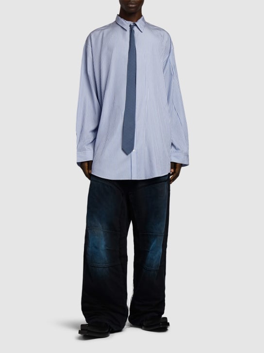 Balenciaga: Striped fluid poplin shirt - Blue/White - men_1 | Luisa Via Roma