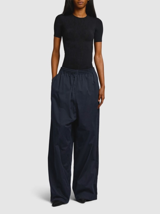 Balenciaga: 棉质斜纹阔腿裤 - 海军蓝 - women_1 | Luisa Via Roma