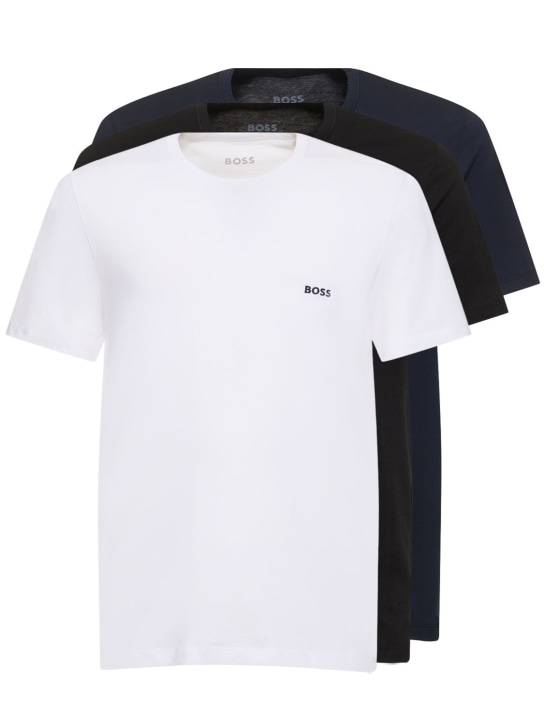 Boss: Set de 3 camisetas de algodón - White/Black/Blue - men_0 | Luisa Via Roma