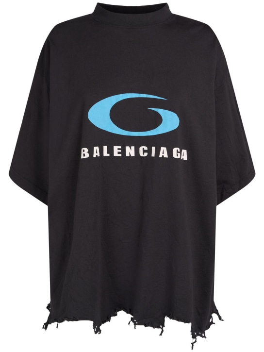 Balenciaga: Icon Print cropped cotton t-shirt - Washed Black - women_0 | Luisa Via Roma