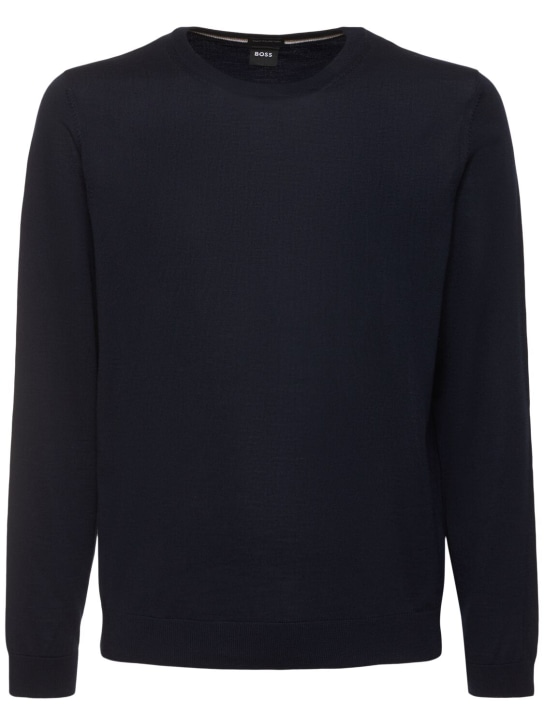Boss: Leno wool knit sweater - Dark Blue - men_0 | Luisa Via Roma