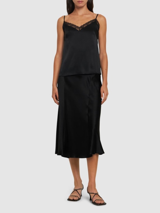 Alberta Ferretti: Satin & lace camisole top - Black - women_1 | Luisa Via Roma