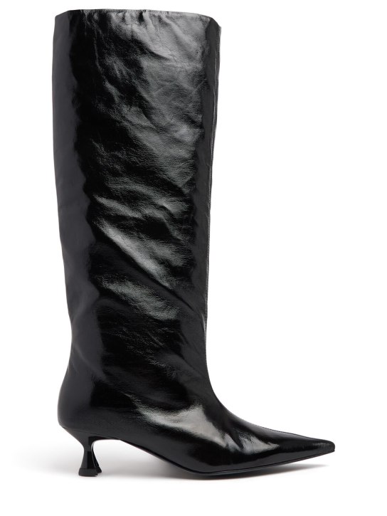 GANNI: Botas altas de piel sintética 50mm - Negro - women_0 | Luisa Via Roma