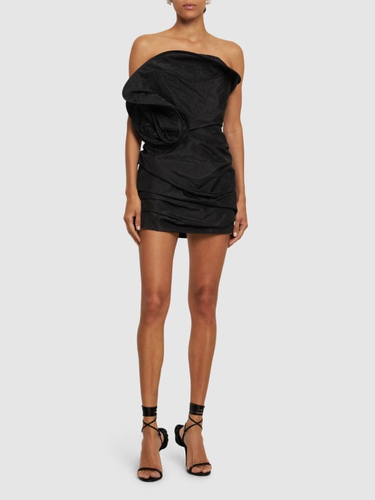 Magda Butrym: Strapless gathered silk mini dress - Black - women_1 | Luisa Via Roma
