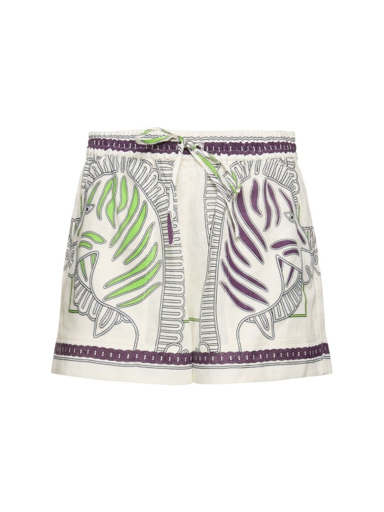 Tory Burch: Shorts de lino con estampado - Blanco/Multi - women_0 | Luisa Via Roma