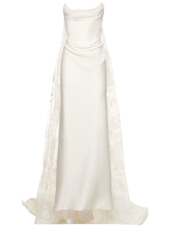 Vivienne Westwood: Vestido de novia de satén con corsé y capa - women_0 | Luisa Via Roma