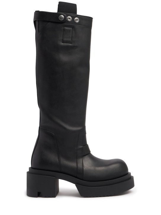 Rick Owens: 60mm Bogun leather tall boots - Black - women_0 | Luisa Via Roma