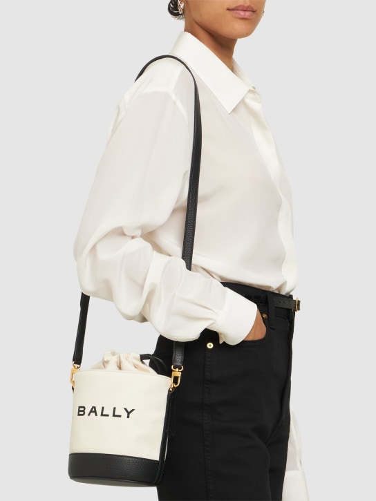 Bally: Mini Bar 8 Hours canvas shoulder bag - Natural/Black - women_1 | Luisa Via Roma