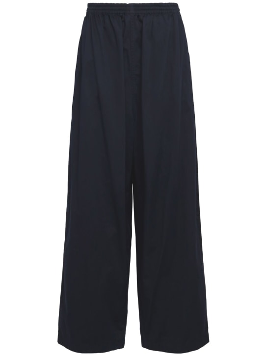 Balenciaga: 棉质斜纹阔腿裤 - 海军蓝 - women_0 | Luisa Via Roma