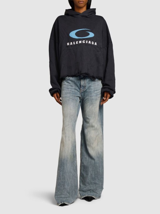 Balenciaga: Icon Print cropped cotton hoodie - Washed Black - women_1 | Luisa Via Roma