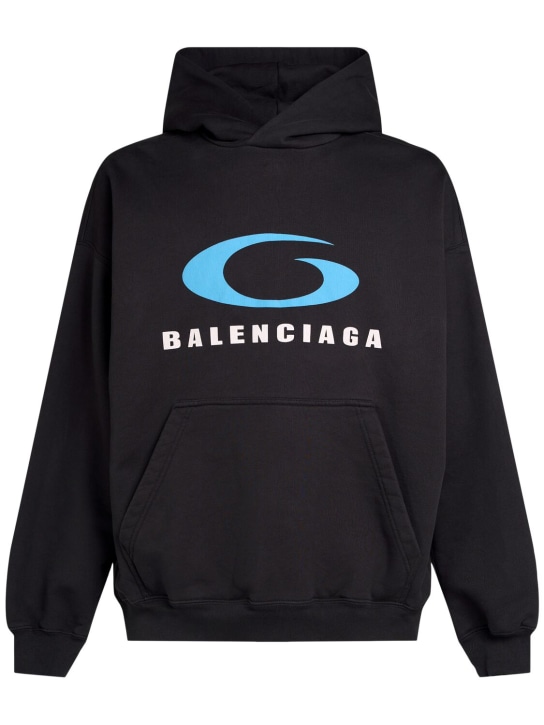 Balenciaga: Hoodie aus Baumwolljersey mit Icon-Druck - Washed Schwarz - men_0 | Luisa Via Roma