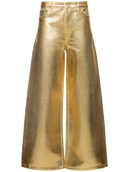 GANNI: Foil cotton denim wide jeans - Gold - women_0 | Luisa Via Roma