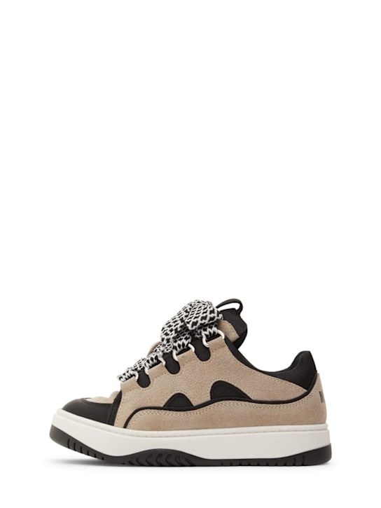 MSGM: Leather lace-up sneakers - Beige/Black - kids-boys_0 | Luisa Via Roma