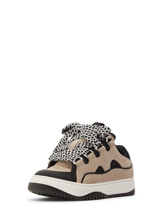 MSGM: Leather lace-up sneakers - Beige/Black - kids-boys_1 | Luisa Via Roma