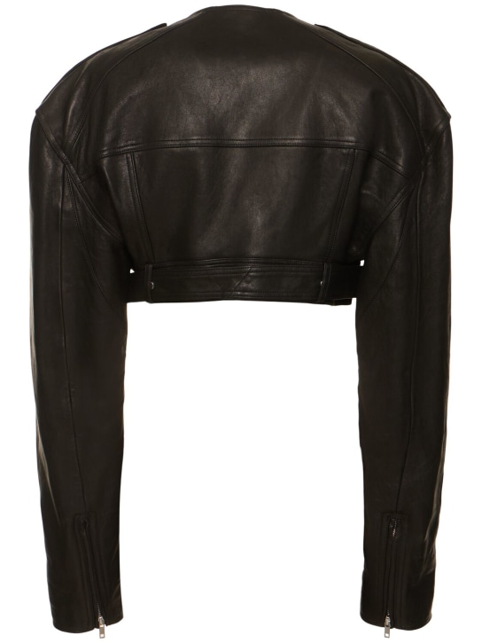 Rick Owens: Micro biker leather jacket - women_4 | Luisa Via Roma