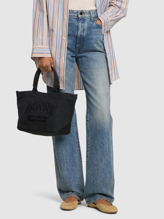 GANNI: Petit sac cabas en toile Easy Shopper - Noir - women_1 | Luisa Via Roma