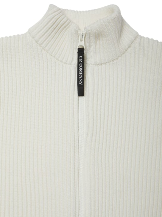 C.P. Company: Wool knit zipped cardigan - White - kids-boys_1 | Luisa Via Roma