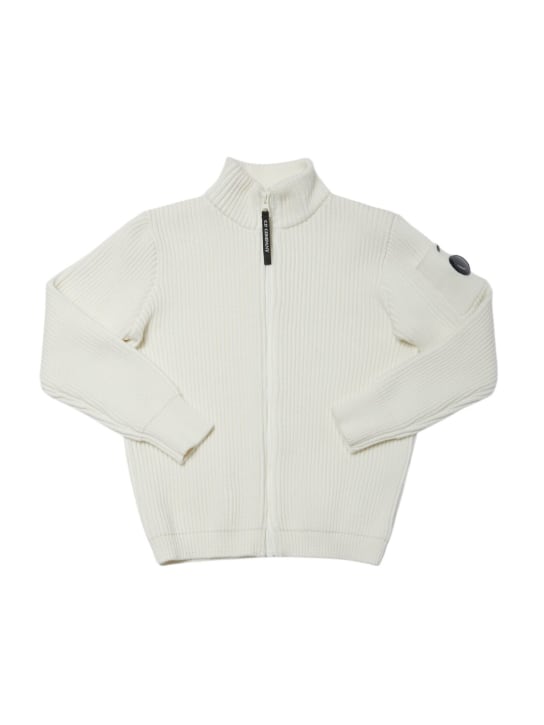 C.P. Company: Wool knit zipped cardigan - White - kids-boys_0 | Luisa Via Roma