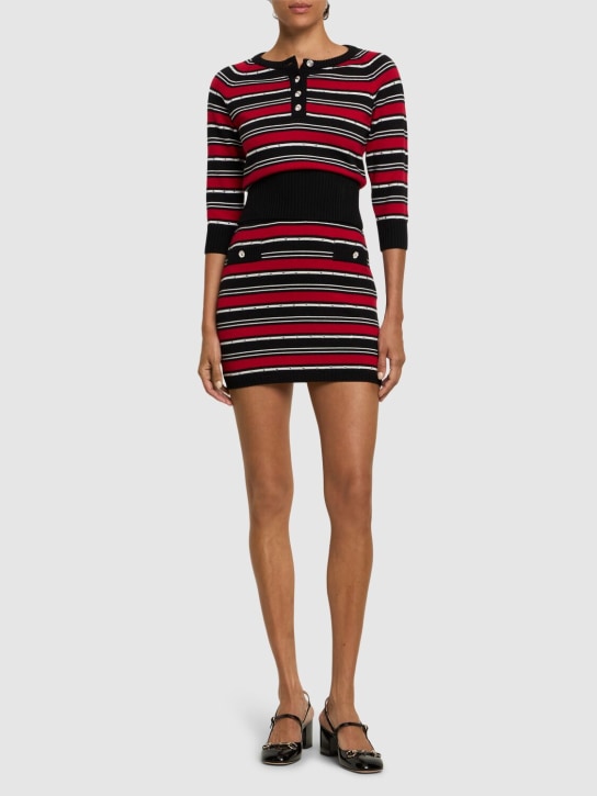 Alessandra Rich: Striped wool knit sweater - Black/Red/White - women_1 | Luisa Via Roma