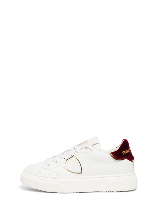 PHILIPPE MODEL: Leather lace-up sneakers w/velvet - White/Dark Red - kids-boys_0 | Luisa Via Roma