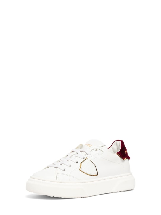 PHILIPPE MODEL: Leather lace-up sneakers w/velvet - White/Dark Red - kids-boys_1 | Luisa Via Roma