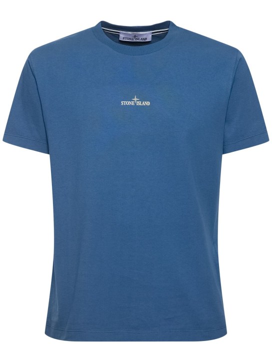 Stone Island: Camiseta de algodón - Azul Oscuro - men_0 | Luisa Via Roma