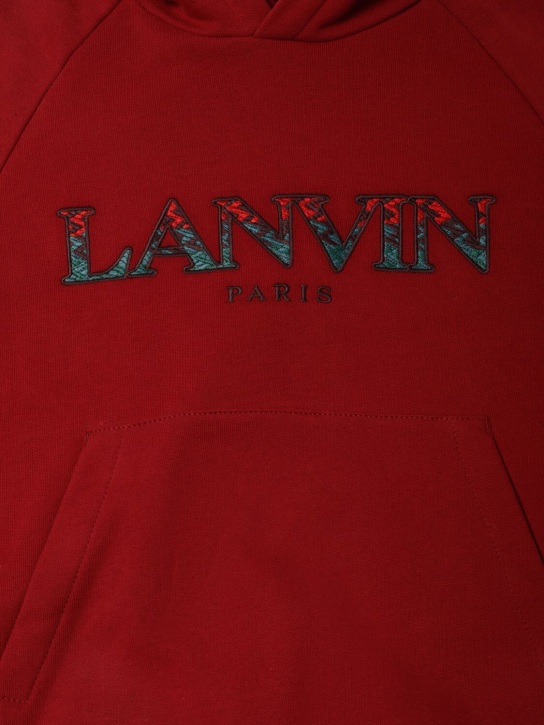 Lanvin: Embroidered cotton hoodie - Red - kids-girls_1 | Luisa Via Roma