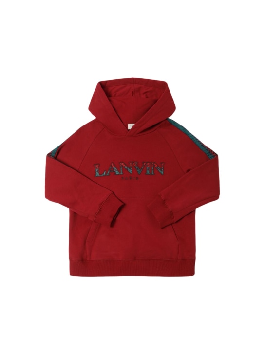 Lanvin: Embroidered cotton hoodie - Red - kids-girls_0 | Luisa Via Roma