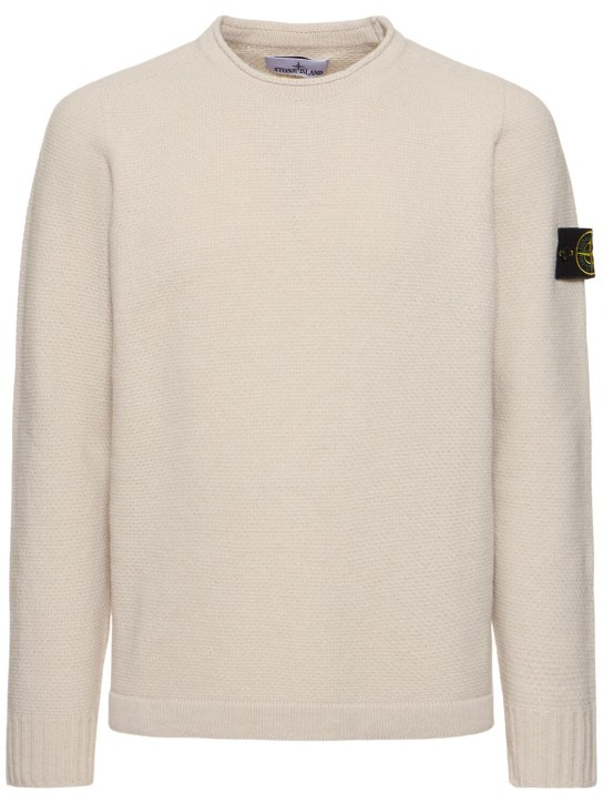 Stone Island: Wool blend crewneck sweater - Gips - men_0 | Luisa Via Roma