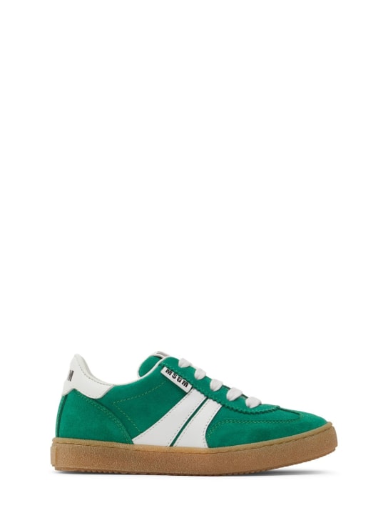 MSGM: Suede lace-up sneakers - Green/White - kids-girls_0 | Luisa Via Roma