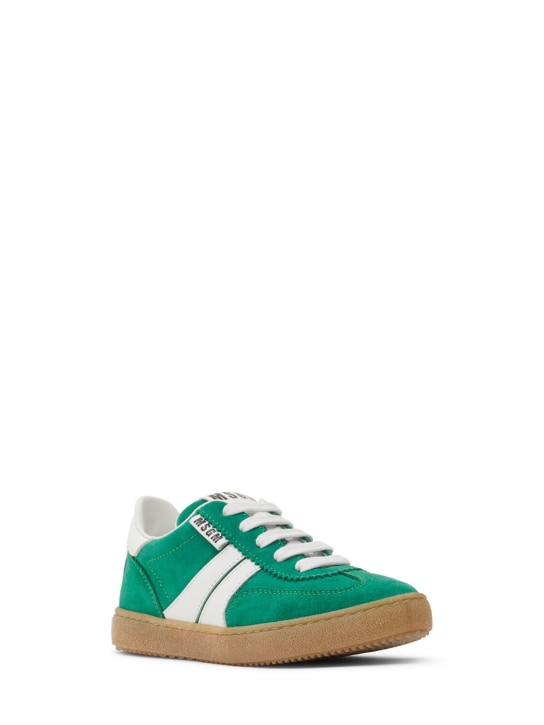 MSGM: Suede lace-up sneakers - Green/White - kids-girls_1 | Luisa Via Roma