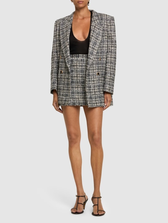 Alessandra Rich: Blazer oversize en tweed de lurex à carreaux - Noir/Blanc - women_1 | Luisa Via Roma