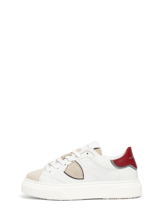 PHILIPPE MODEL: Temple leather lace-up sneakers - White/Red - kids-boys_0 | Luisa Via Roma