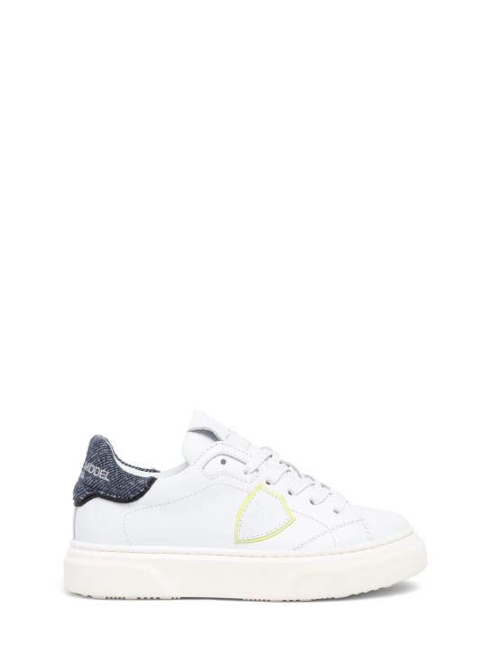 PHILIPPE MODEL: Temple leather lace-up sneakers - White/Blue - kids-girls_0 | Luisa Via Roma
