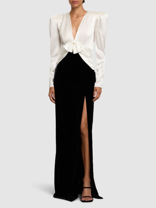 Alessandra Rich: Velvet & silk satin long dress - Siyah/Beyaz - women_1 | Luisa Via Roma