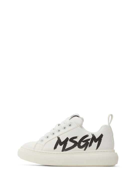 MSGM: Sneakers in misto cotone con stampa logo - kids-girls_0 | Luisa Via Roma