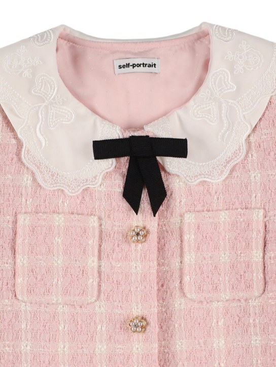 Self-portrait: Check print bouclé cropped jacket - Pink - kids-girls_1 | Luisa Via Roma
