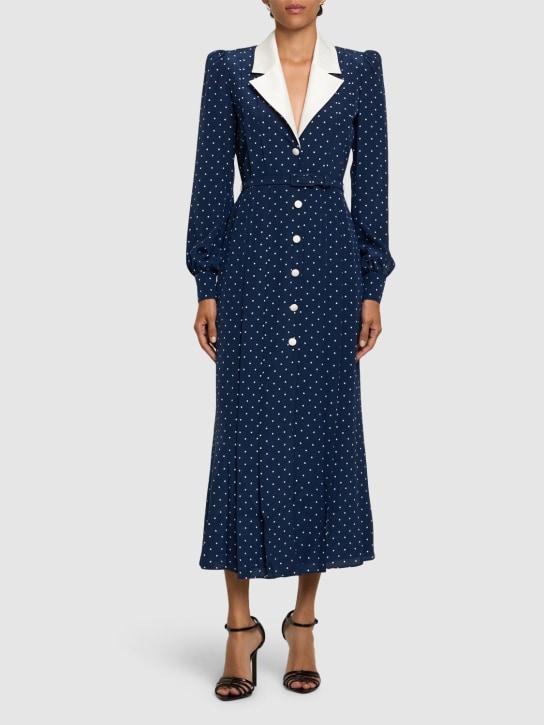 Alessandra Rich: Polka dot print dress w/ collar - Mavi/Beyaz - women_1 | Luisa Via Roma