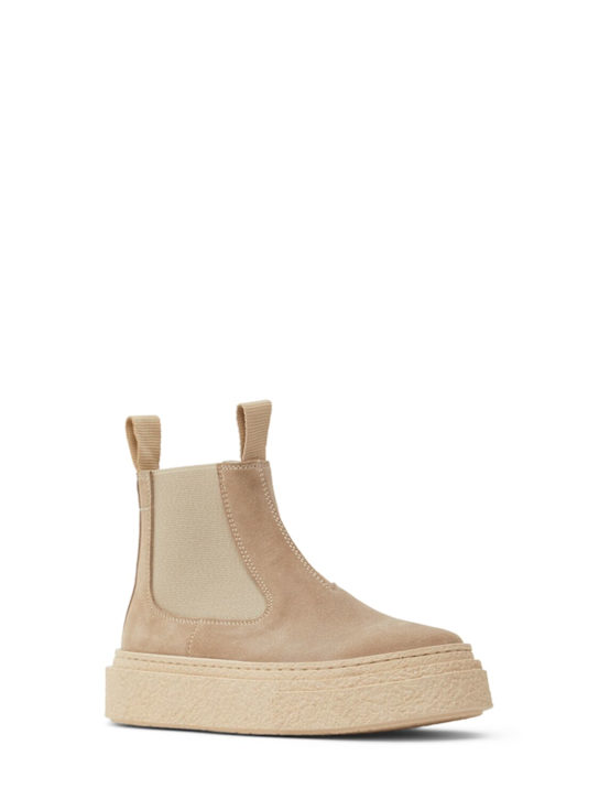 MM6 Maison Margiela: Logo print suede zip-up boots - Beige - kids-girls_1 | Luisa Via Roma