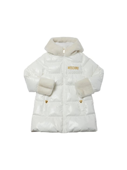 Moschino: Gepolsterte Jacke aus bedrucktem Nylon - Weiß - kids-girls_0 | Luisa Via Roma