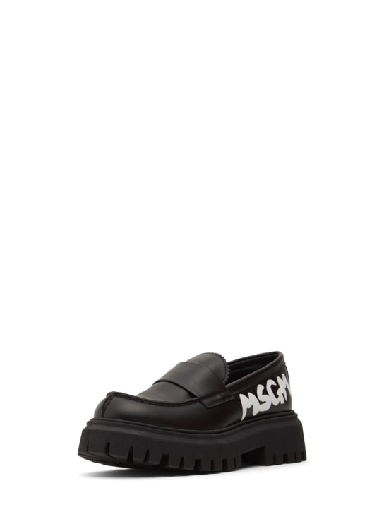 MSGM: Leather loafers w/ logo - Black - kids-girls_1 | Luisa Via Roma