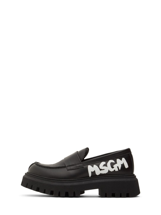 MSGM: Leather loafers w/ logo - Black - kids-girls_0 | Luisa Via Roma