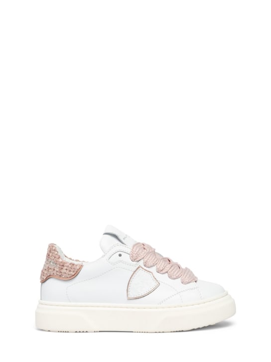 PHILIPPE MODEL: Leather lace-up sneakers - White/Pink - kids-girls_0 | Luisa Via Roma