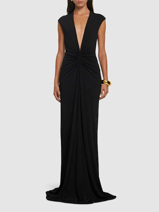 Stretch sable jersey draped long dress - Thumbnail 2