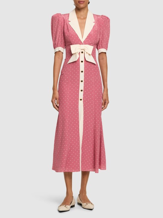 Alessandra Rich: Polka dot print silk midi dress - Pink/White - women_1 | Luisa Via Roma